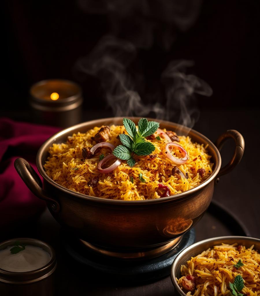 Steaming biryani